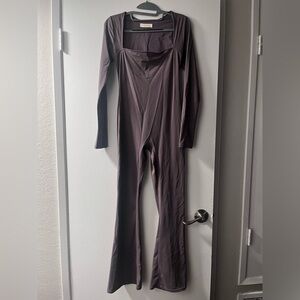 Slim-Fit Long Sleeve Jumpsuit in Dark Brown